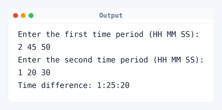 Output of C Program to Calculate Difference Between Two Time Periods