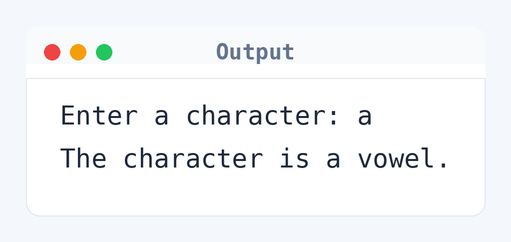 Output of C Program to Check Whether a Character is a Vowel or Consonant