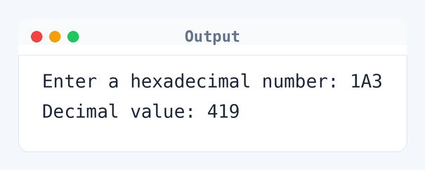 Output of C Program to Convert Hexadecimal to Decimal