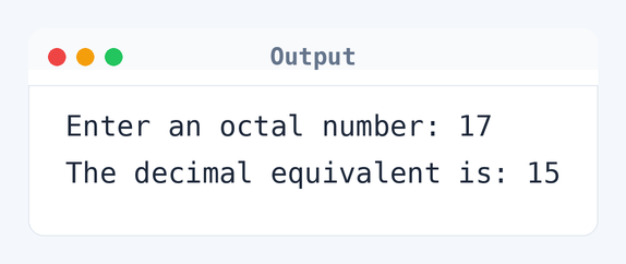 Output of C Program to Convert Octal to Decimal