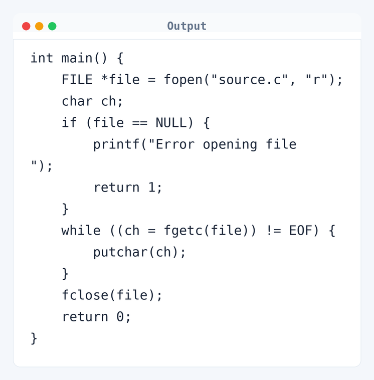 Output of C Program to Display its own Source Code as Output
