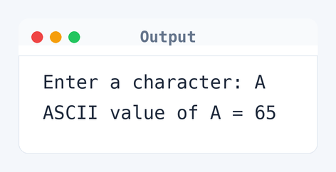 Output of C Program to Find ASCII Value of a Character