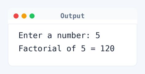Output of C Program to Find Factorial of a Number
