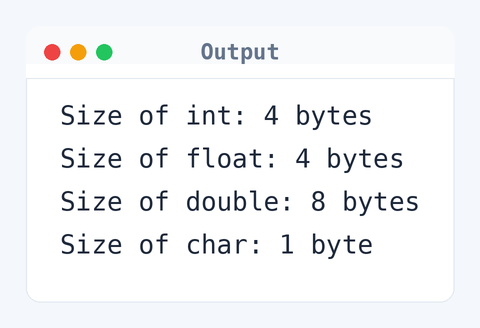 Output of C Program to Find the Size of int, float, double and char