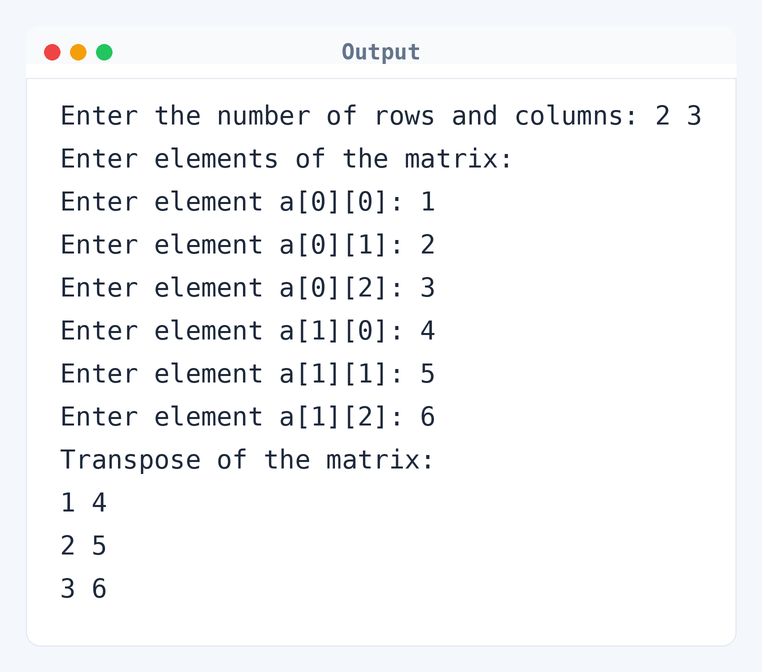 Output of C Program to Find Transpose of a Matrix