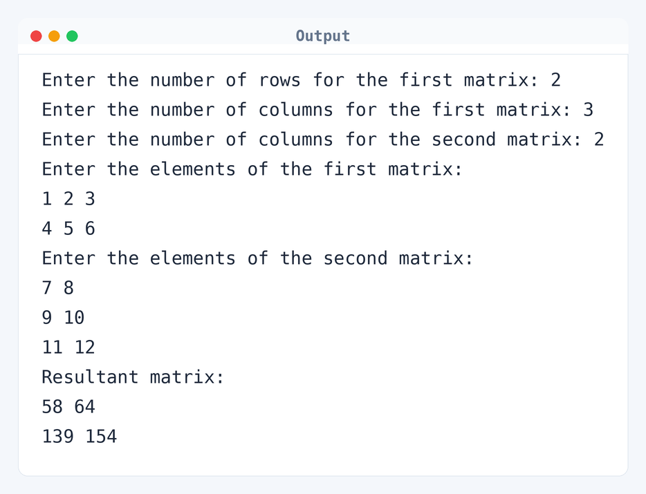 Output of C Program to Multiply two Matrices by Passing Matrix to a Function