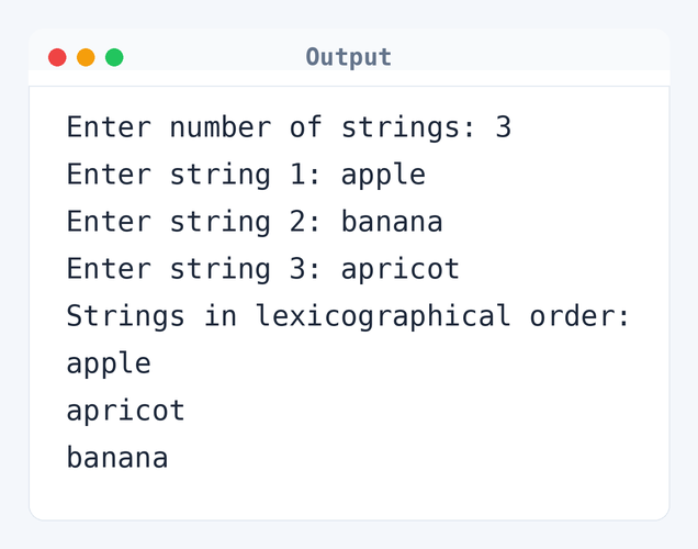 Output of C Program to Sort Elements in Lexicographical Order (Dictionary Order)
