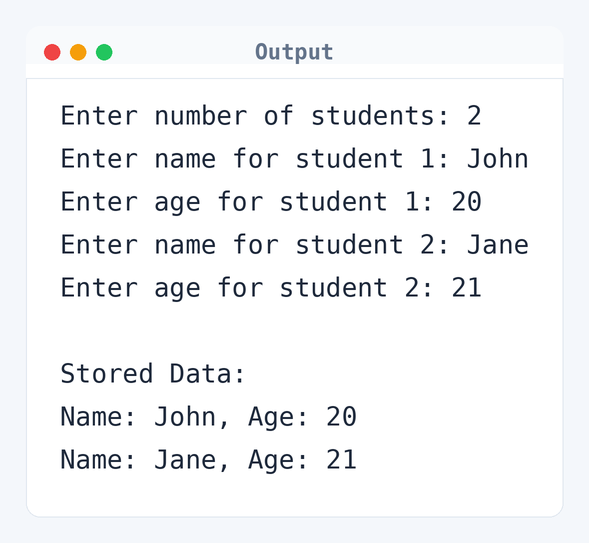 Output of C Program to Store Data in Structures Dynamically