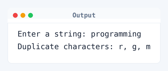 Output of Java Program to Find Duplicate Characters in a String