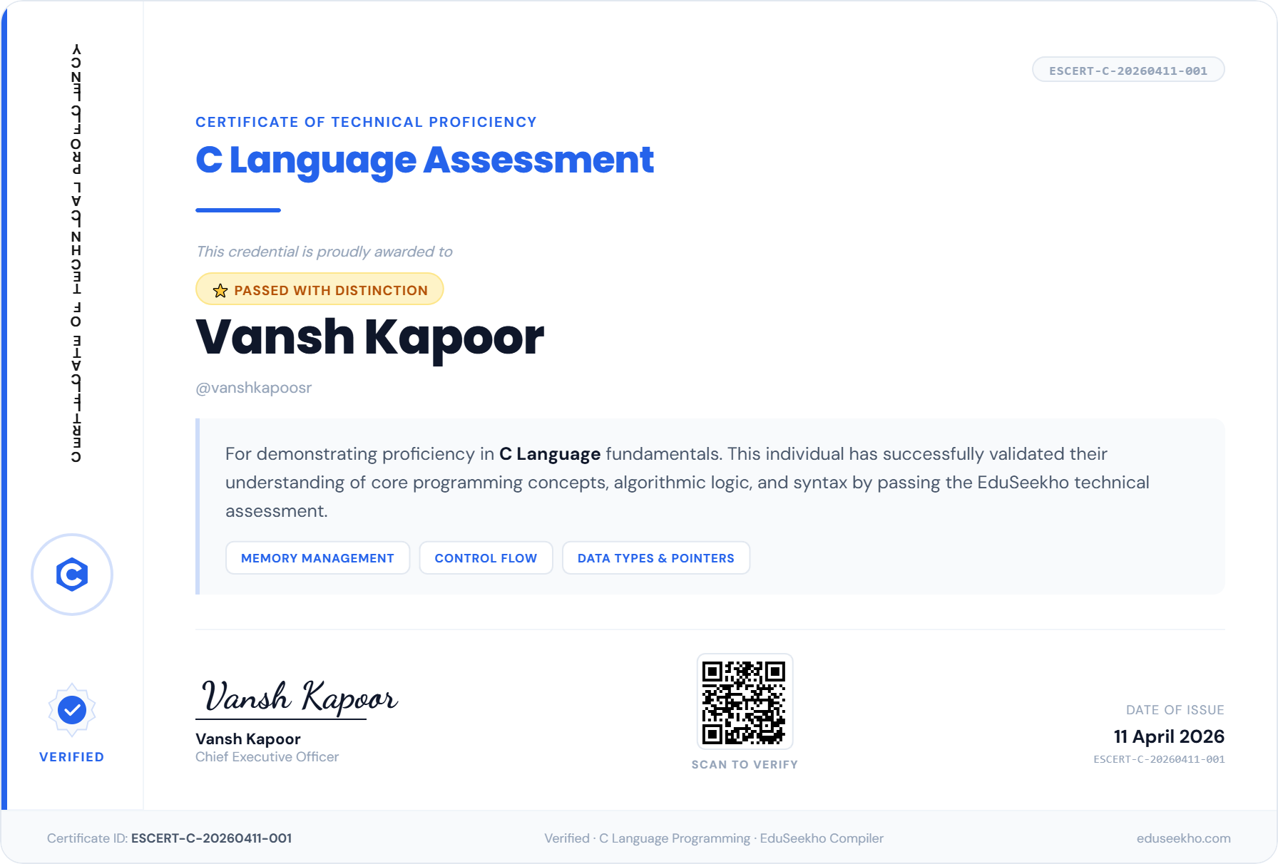 EduSeekho Certificate Example